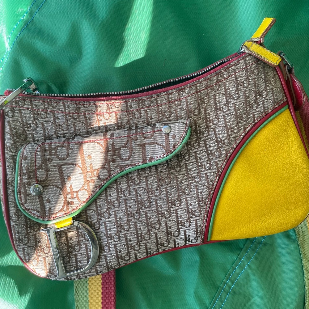 Rare vintage Christian Dior Rasta double crossbody Saddle bag
